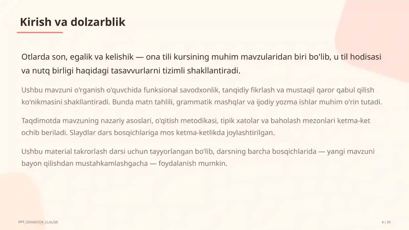Otlarda son, egalik va kelishik (6-sinf) 4