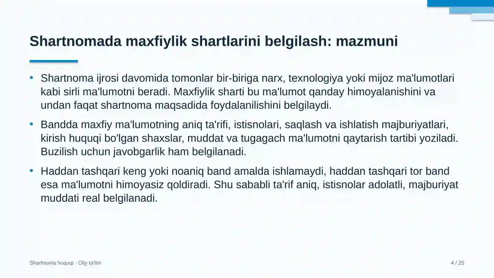 SHARTNOMA HUQUQI · OLIY TA'LIM 4