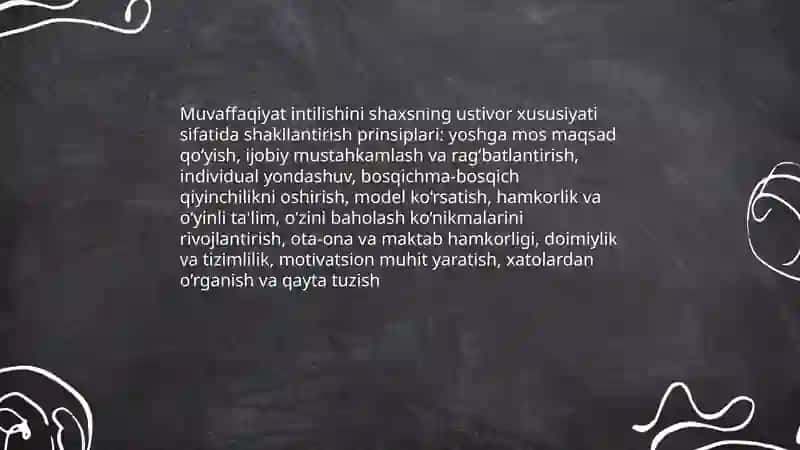 Boshlanģich sinf o‘quvchilarida muvaffaqiyat erishishga intilish motivi shaxsning ustivor xususiyati sifatida(1-4-sinf tarbiya darsi) 4