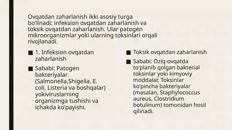 Ovqatdan zaharlanish kasalliklari proteya, sal’monella, ichak tayoqchasi va listeriya 4