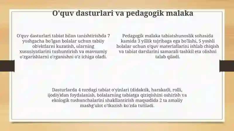Maktabgacha yoshdagi bolalarni tabiat bilan tanishtirish bo'yicha davlat talablari 4