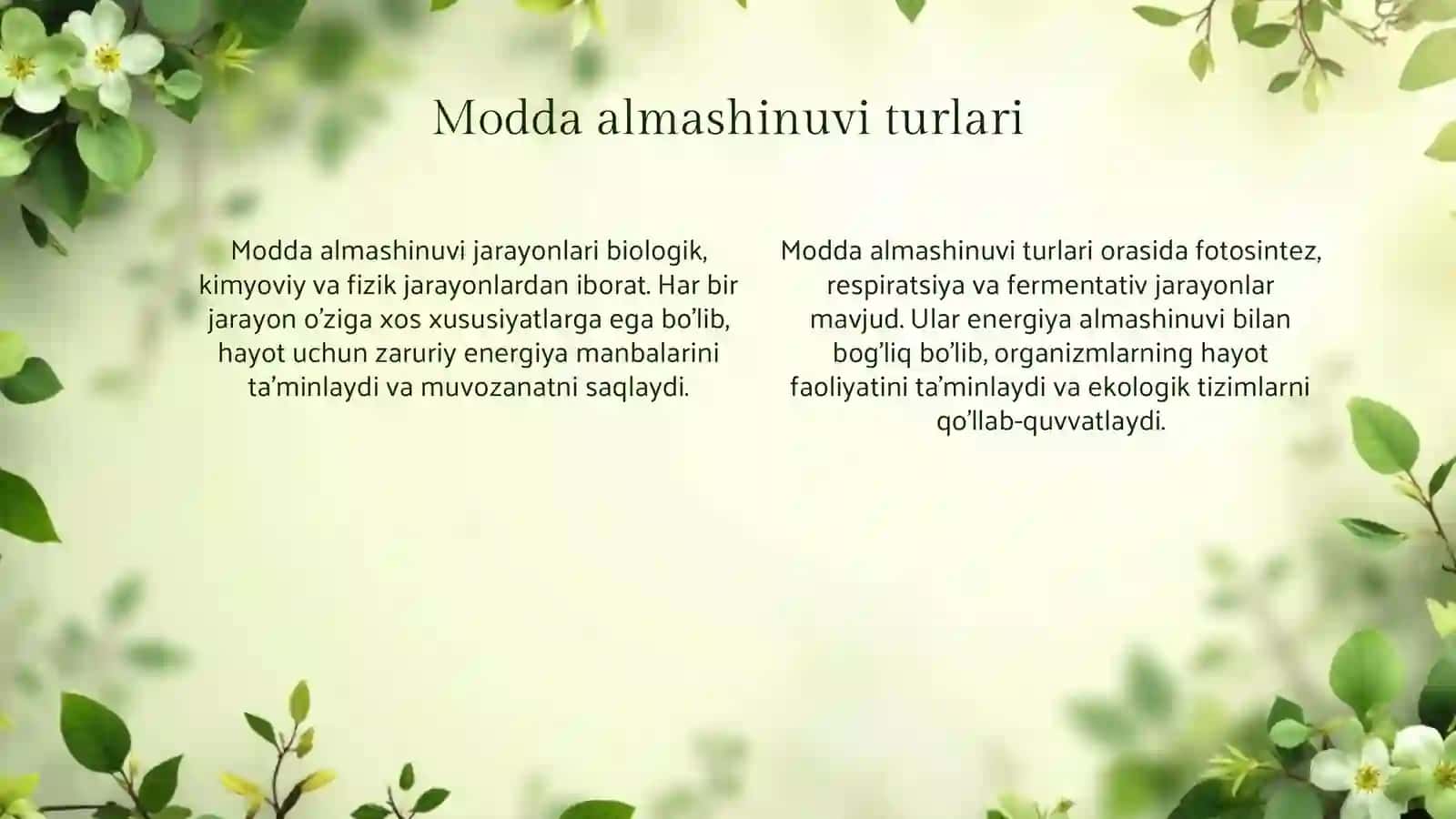 Modda va energiya almashinuvi: Asosiy tushunchalar 4