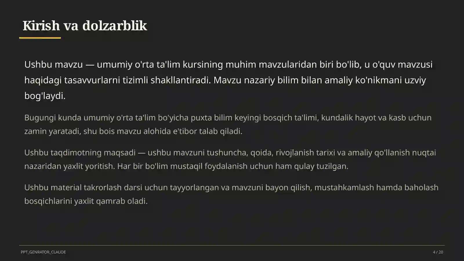 Dolzarb mavzular — maktab va o'qituvchilar (2026) — takrorlash darsi uchun 4