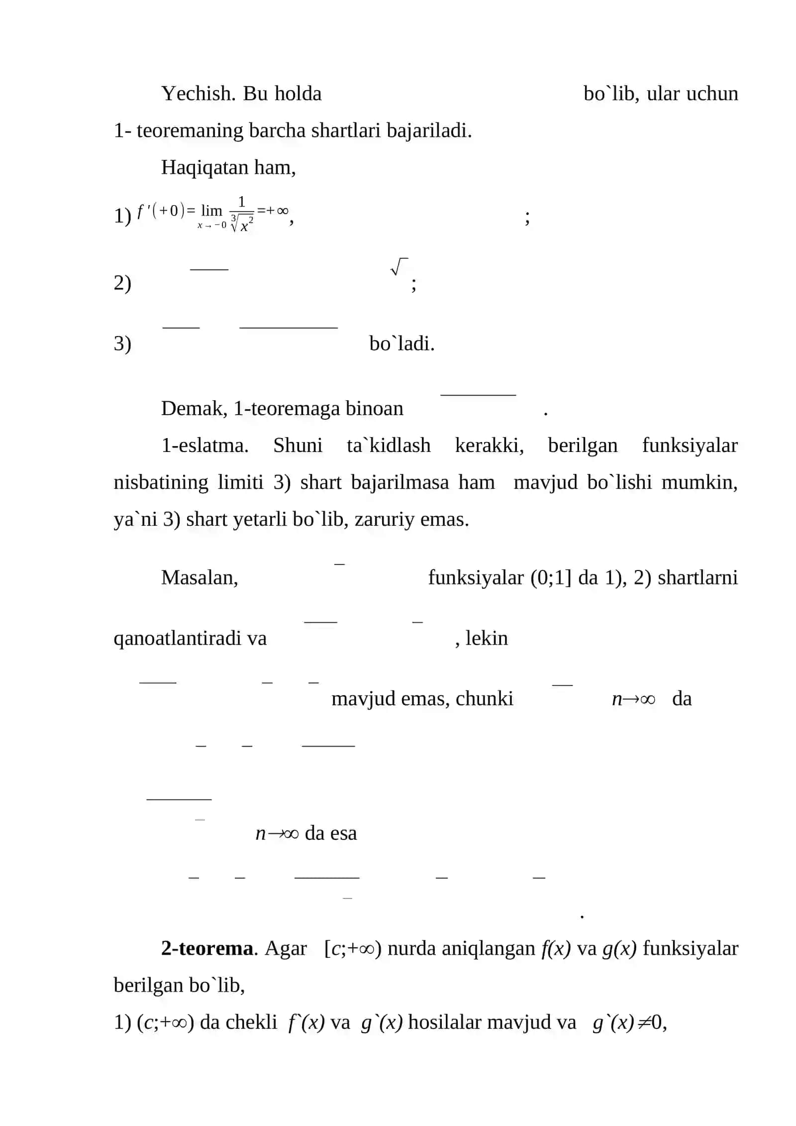 Lopital qoidasi. Teylor formulasi. Ba`zi bir elementar funksiyalar uchun Teylor formulasi 4