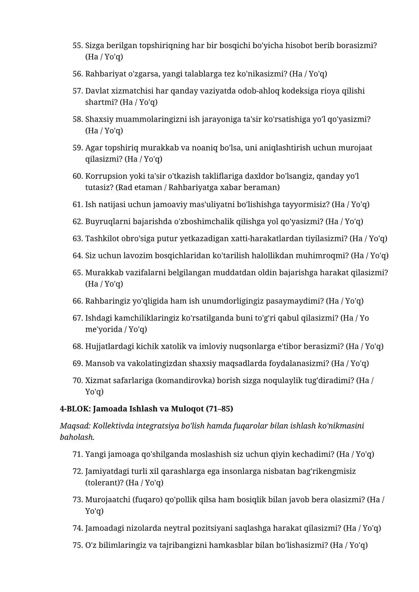 Ishga kirish uchun 100 ta psixologik savollar to'plami 4