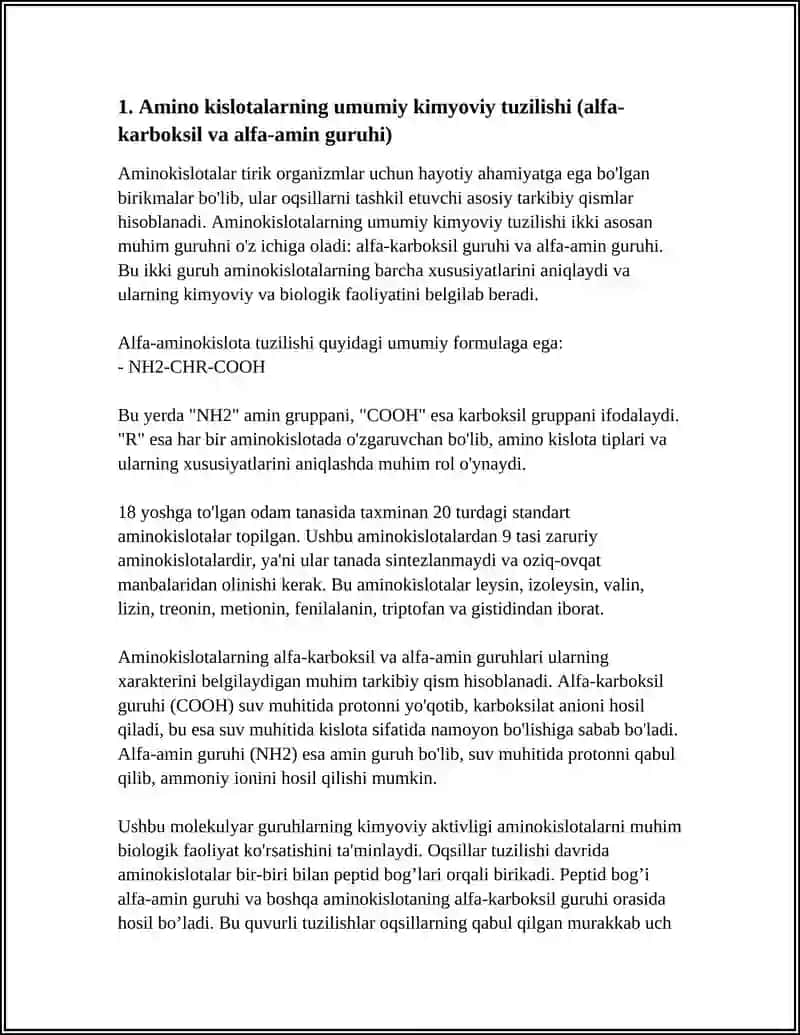 AMINO KISLOTALAR TUZILISHI XOSSALARI VA BIOLOGIK AXAMIYATI 4