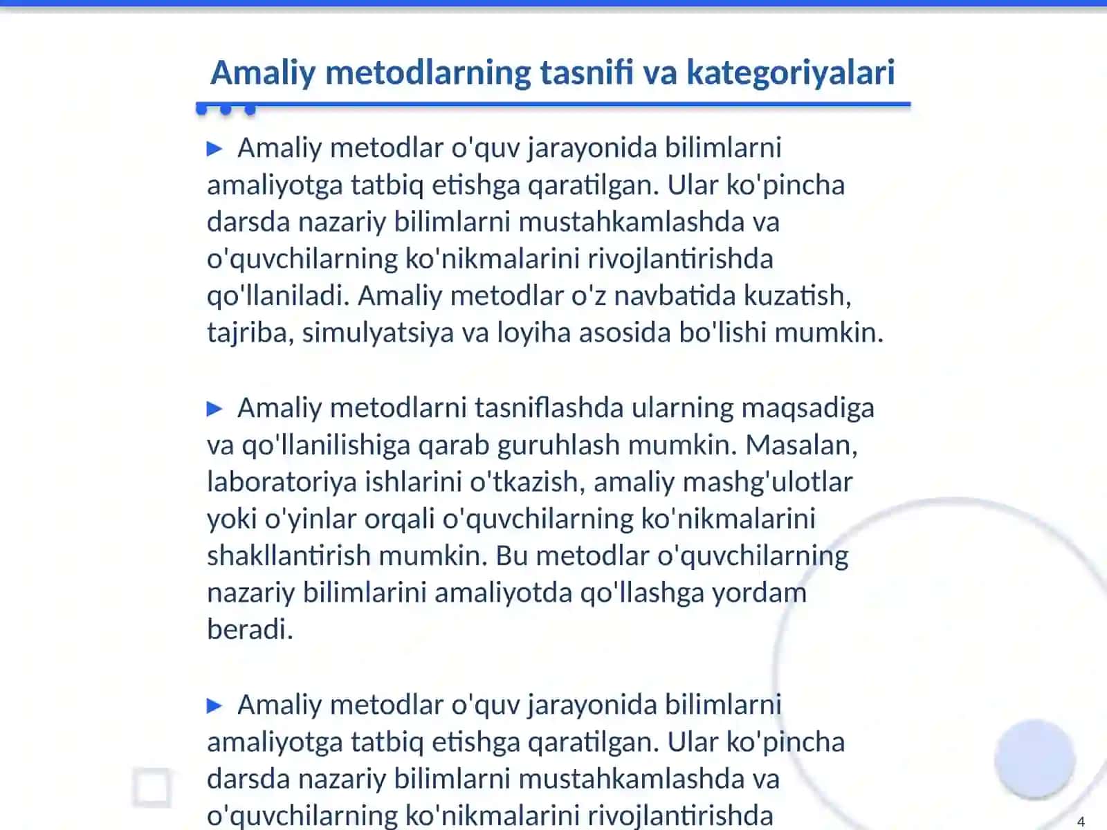 Oʻqitishning amaliy metodlari tasnifi va turlari 4