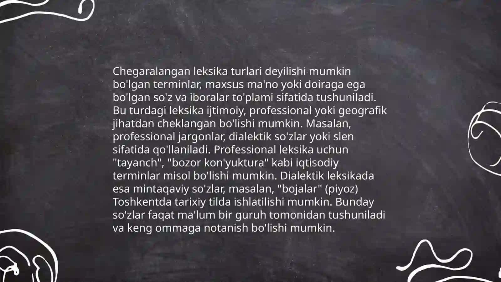 Qo'llanilishi chegaralanmagan va chegaralangan leksika 4