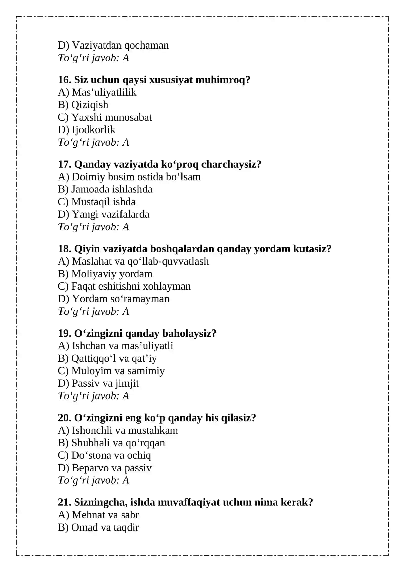 100 TA VARIANTLI PSIXOLOGIK TEST SAVOLLARI 4