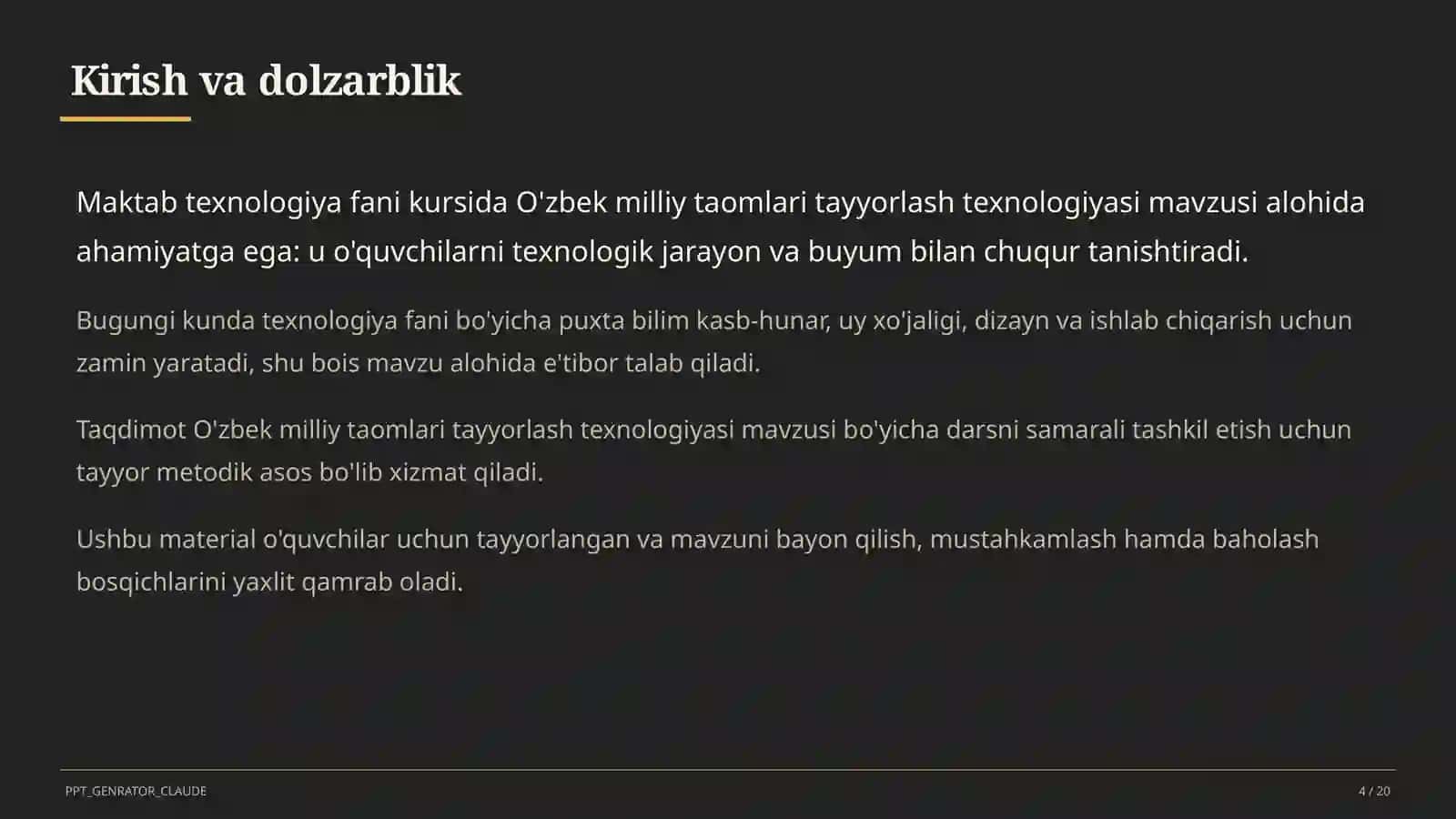 O'zbek milliy taomlari tayyorlash texnologiyasi (6-sinf) 4