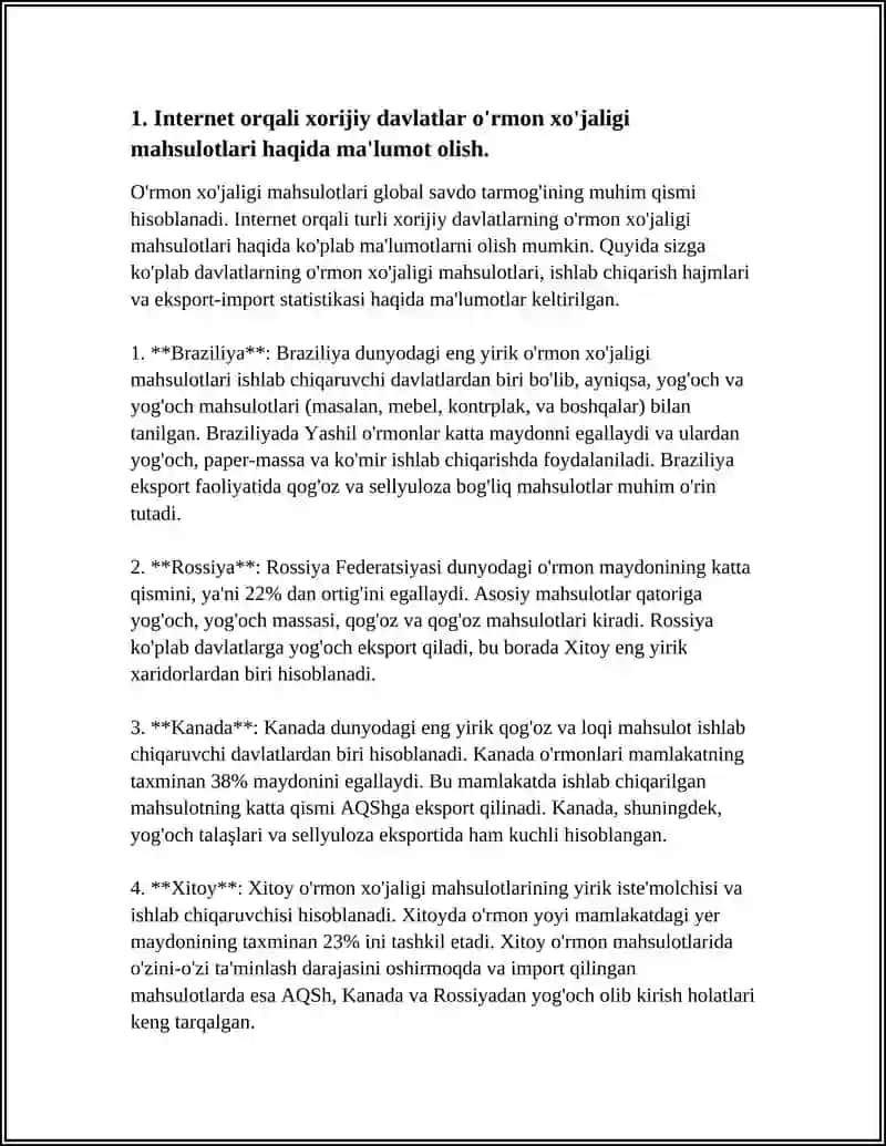 INTERNET ORQALI HORIJIY DAVLATLAR FIRMALARIDA ISHLAB CHIQARILAYOTGAN O'RMON HO'JALIGI MAHSULOTLARINI YIG'ISHTIRIB OLISH DASTLABKI ISHLOV BERISH VA SAQLASH MASHINALARINI KO'RSATGICHLARINI ORGANISH 4