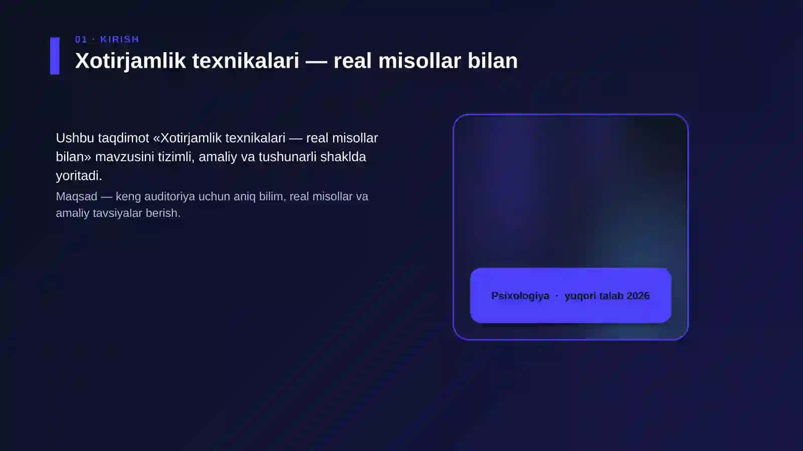 Xotirjamlik texnikalari — real misollar bilan 4