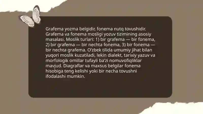 Grafika. Orfografiya va orfoepiya. Ona tili lug‘at tarkibining ma’no jihatdan tavsiflanishi 4