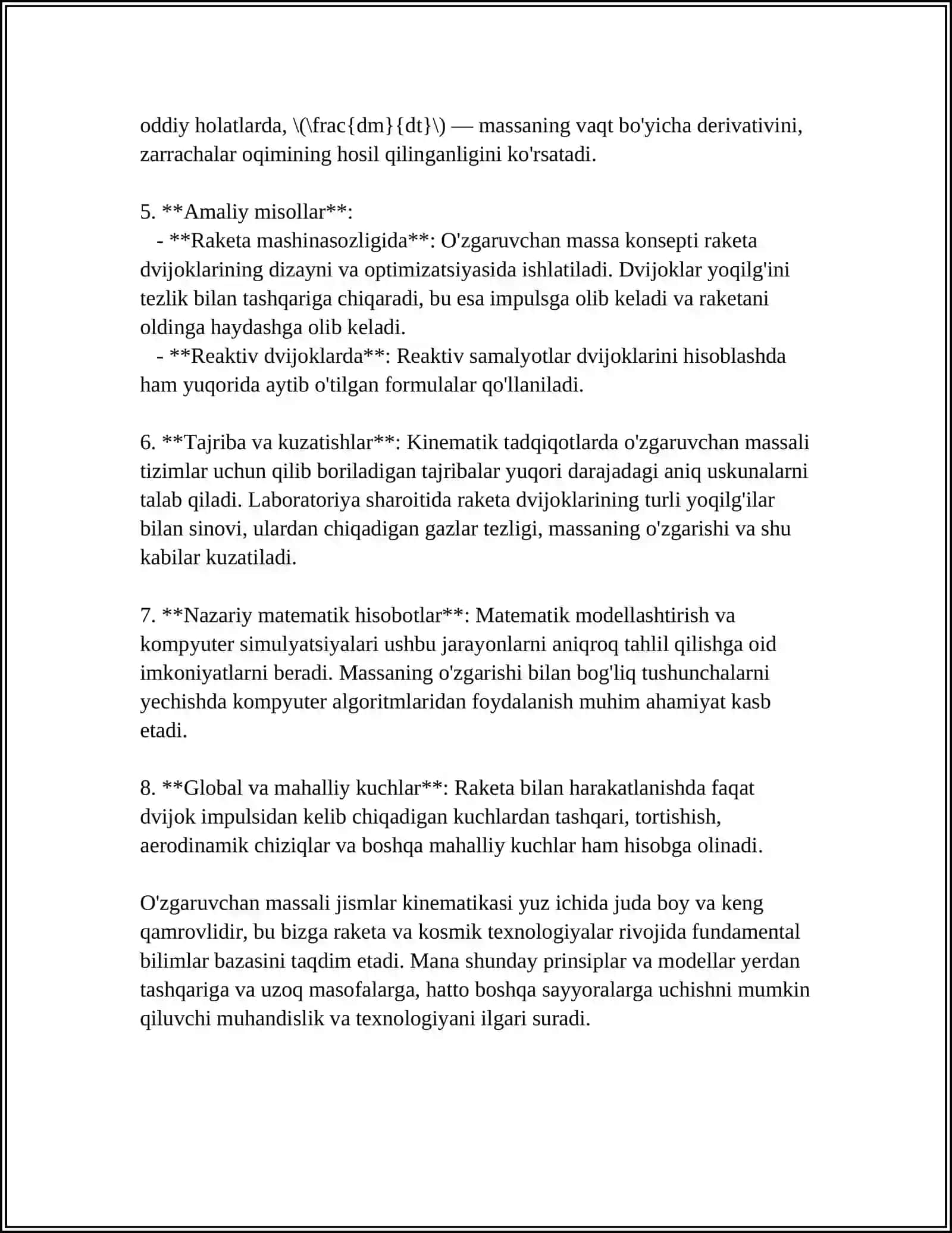 O'ZGARUVCHAN MASSALI JISMLARNING HARAKATI.REAKTIV HARAKAT 4