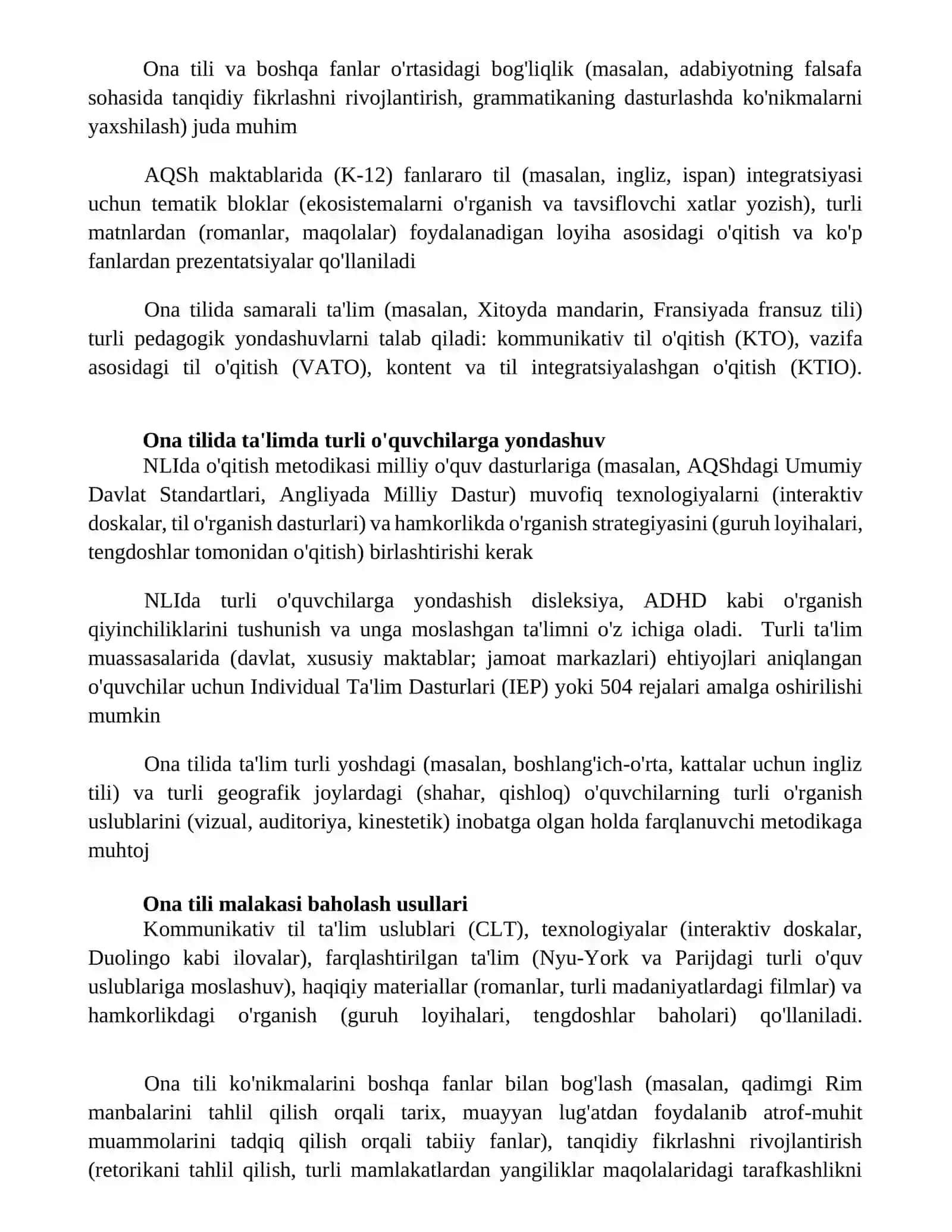 Ona tilini o’qitish metodikasi fanining tekshirilishi va boshqa fanlar bilan aloqasi 4