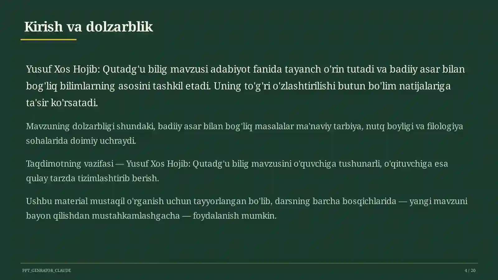 Yusuf Xos Hojib: Qutadg'u bilig (6-sinf) 4