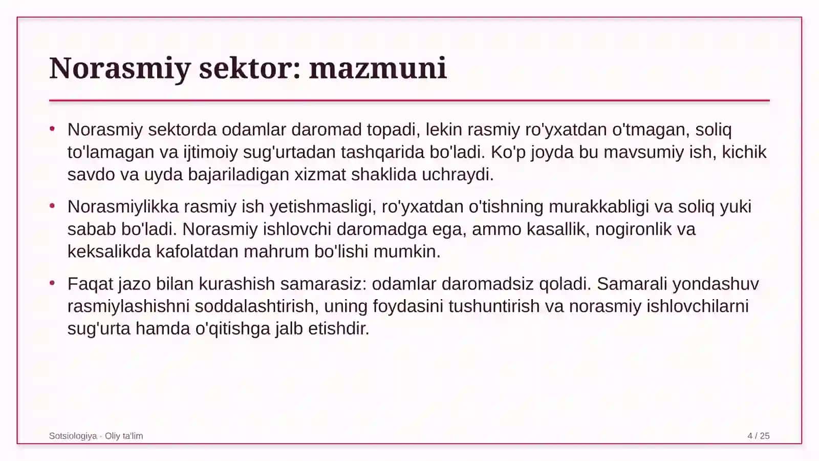 Ekskursiya byurolarida norasmiy sektor 4