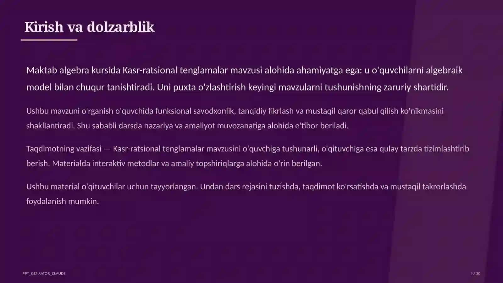 Kasr-ratsional tenglamalar (8-sinf) 4