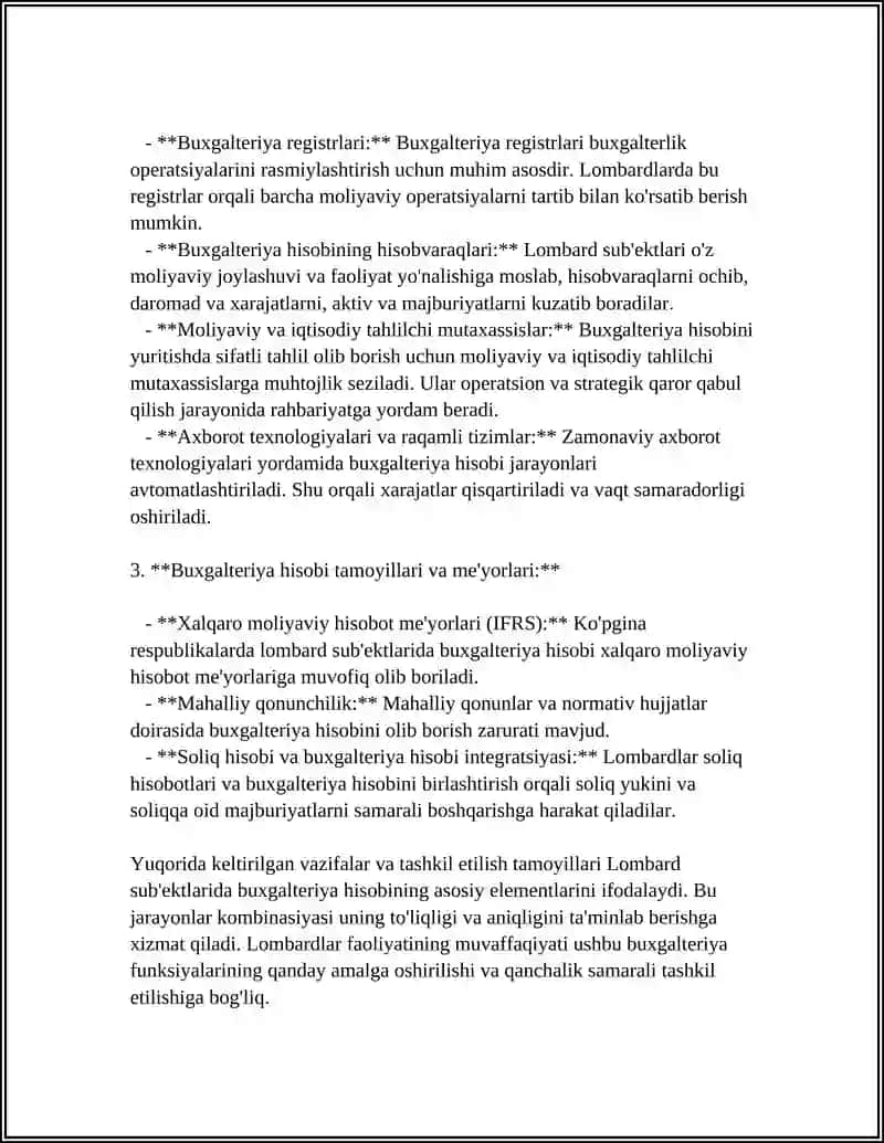 LOMBART XIZMATLARINI KO'RSATUVCHI SUB' EKTLARDA BUXGALTERIYA HISOBI 4