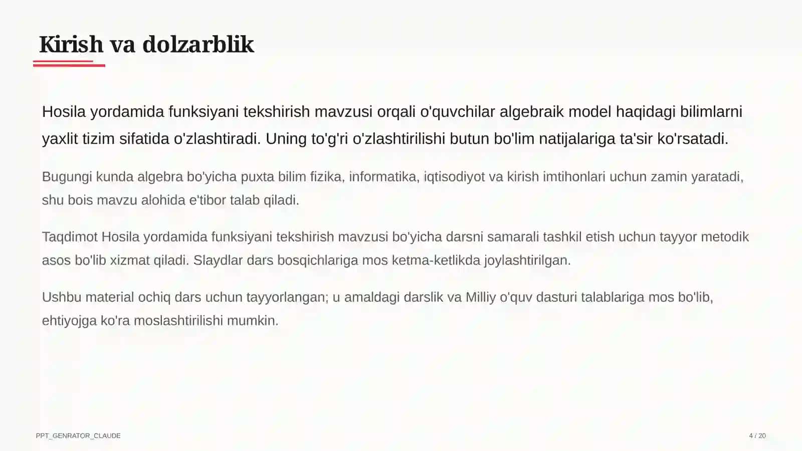 Hosila yordamida funksiyani tekshirish (11-sinf) 4