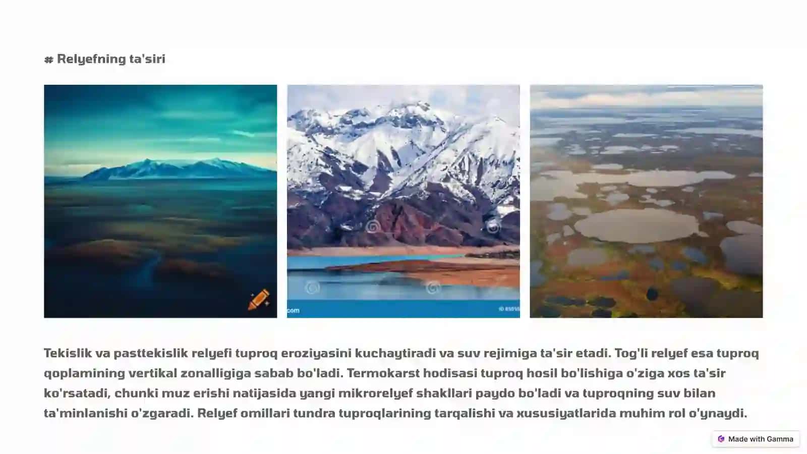 Tundra tabiat zonasi tuproqlarining tarqalishiga ta'sir etuvchi geografik omillar tahlili 4