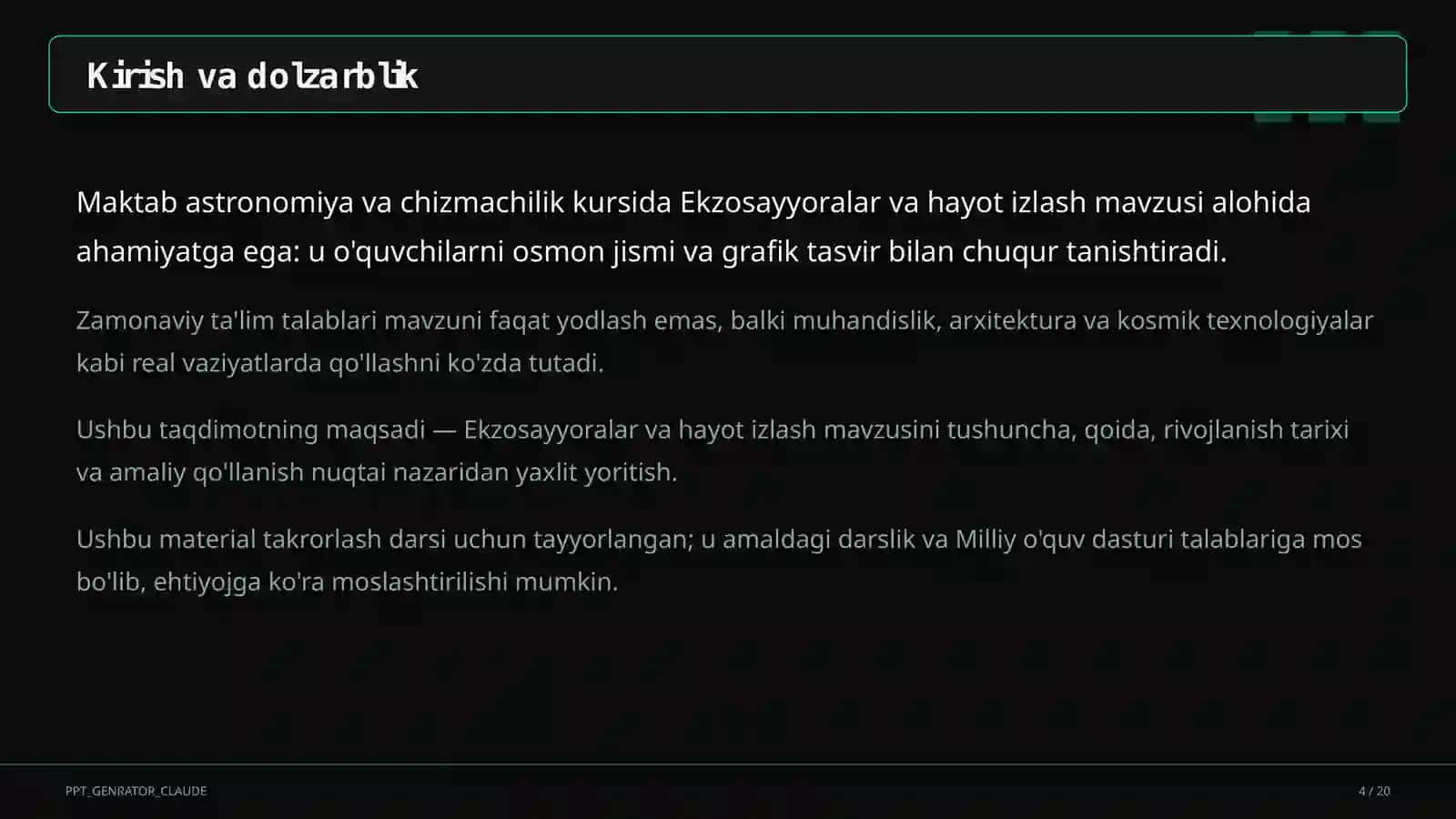 Ekzosayyoralar va hayot izlash (11-sinf) 4
