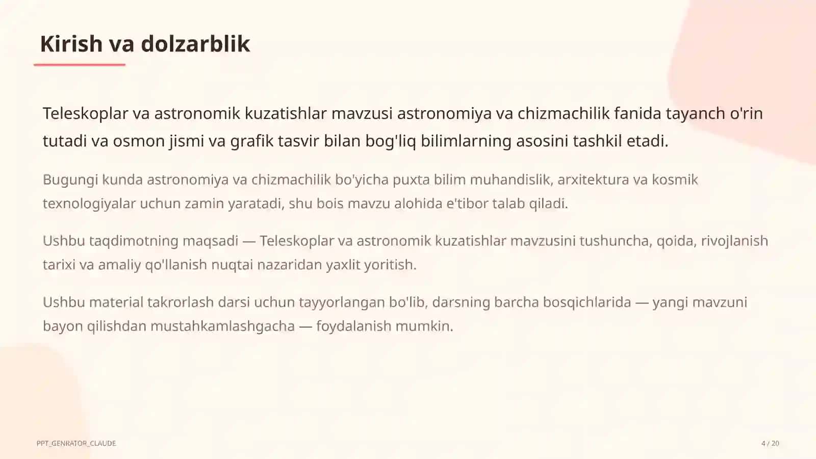 Teleskoplar va astronomik kuzatishlar (10-sinf) 4