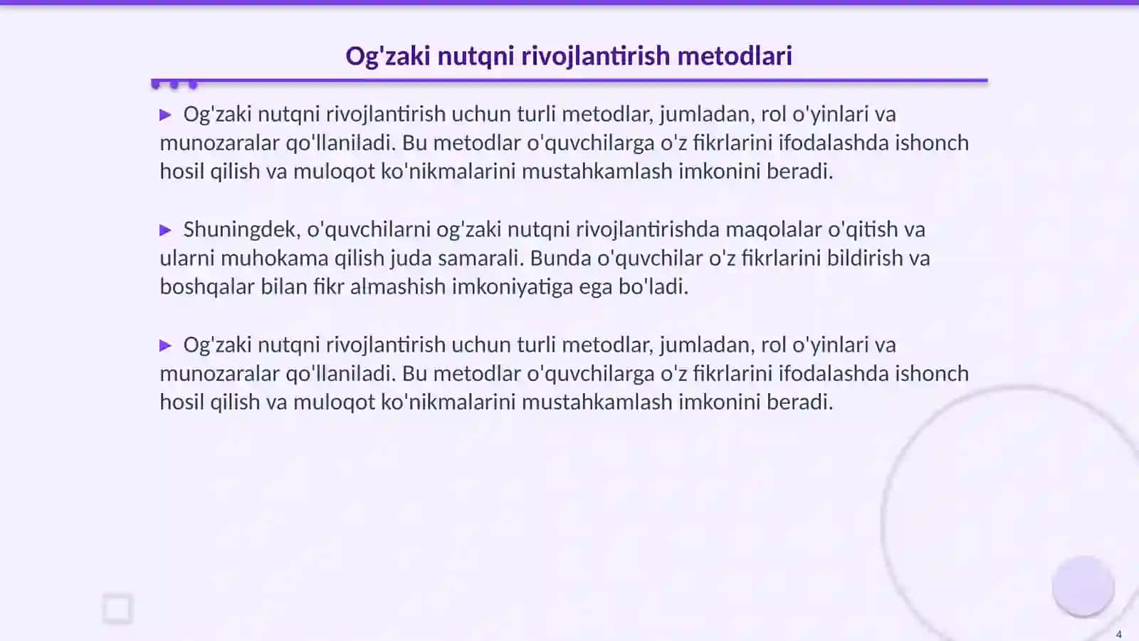 Nutq uslublari ustida ishlash metodikasi 4
