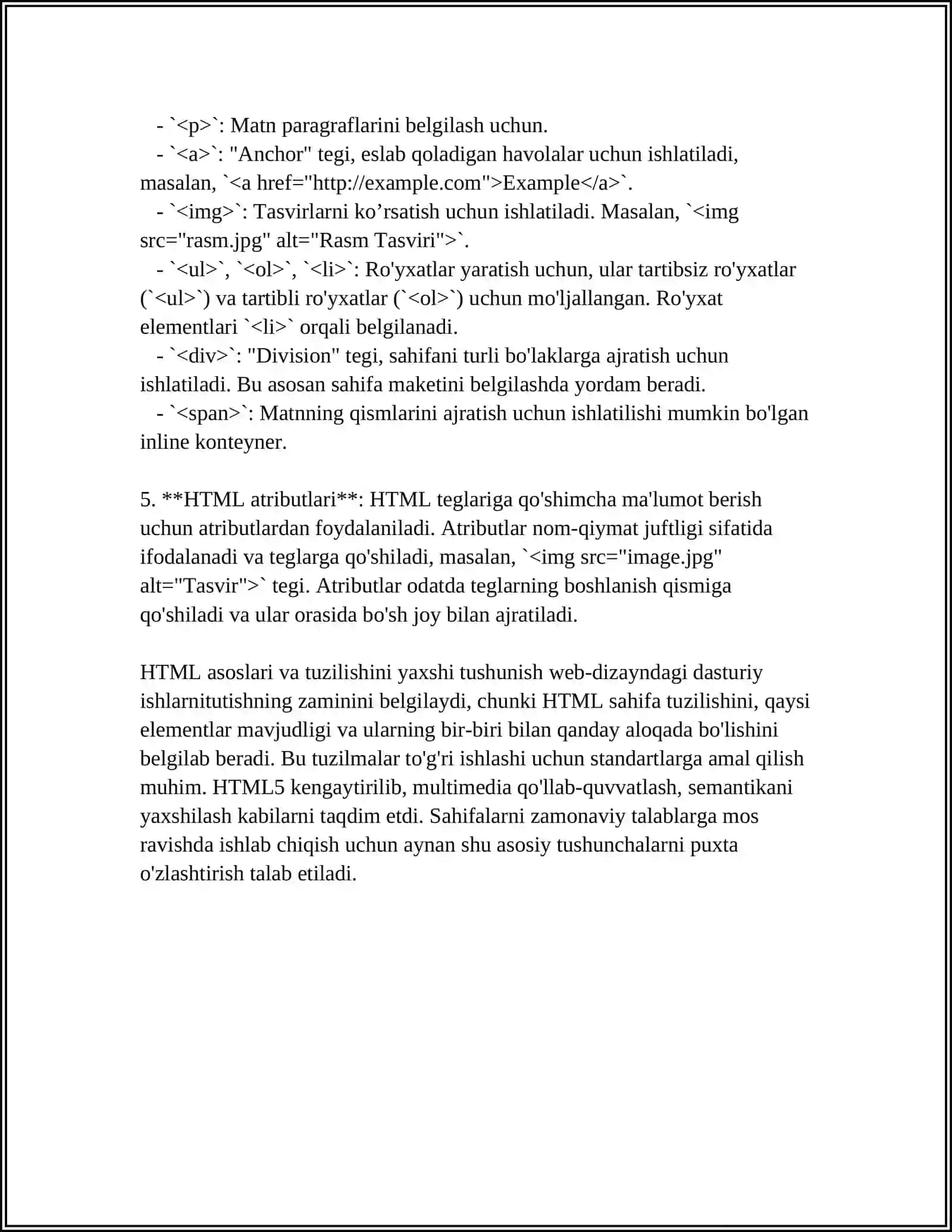 HTML VA CSS HAQIDA 4