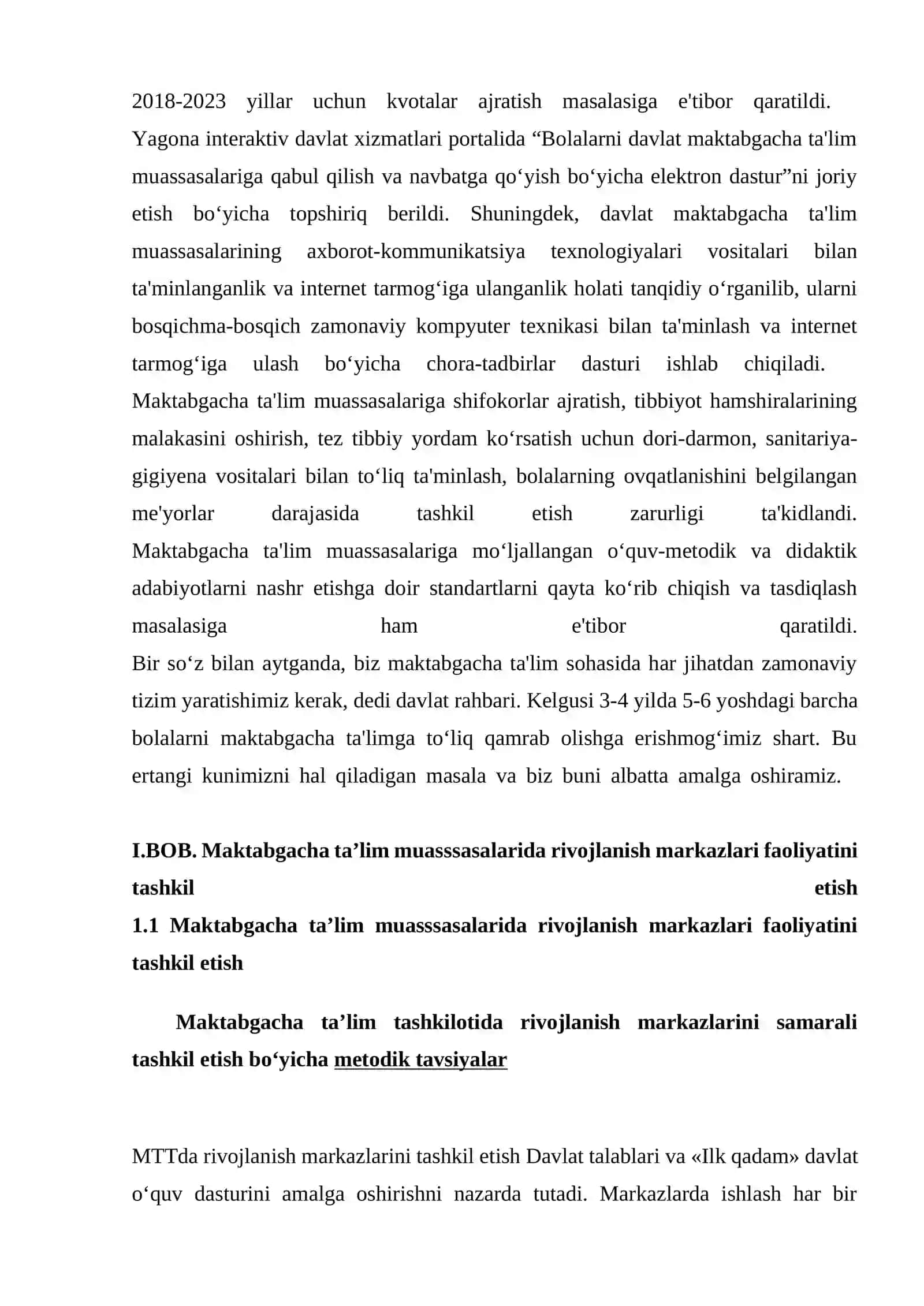 Maktabgacha ta'lim muasssasalarida rivojlanish markazlari faoliyatini tashkil etish 4