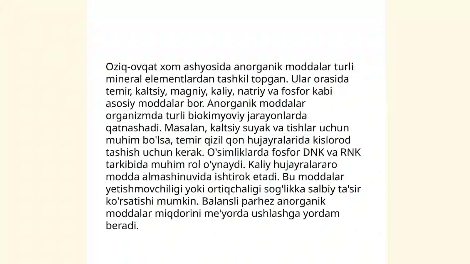 Oziq ovqat xom ashyosining anorganik va organik tarkibi 4