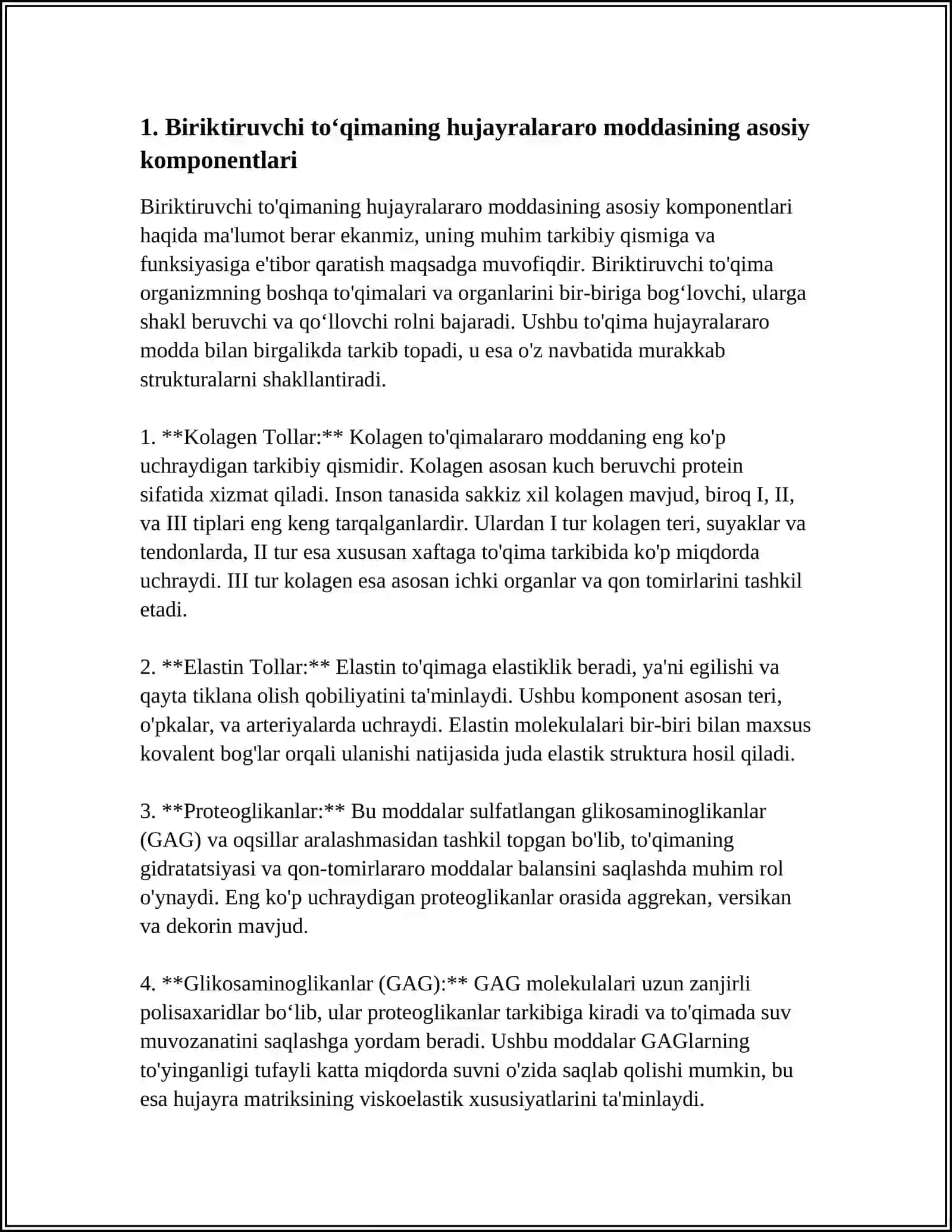 BIRIKTIRUVCHI TOʻQIMANING HUJAYRALARARO MODDASINING KELIB CHIQISHI VA TUZILISHI. KOLLAGEN TOLALARINING ULTRASTRUKTURASI VA GISTOKIMYOSI 4