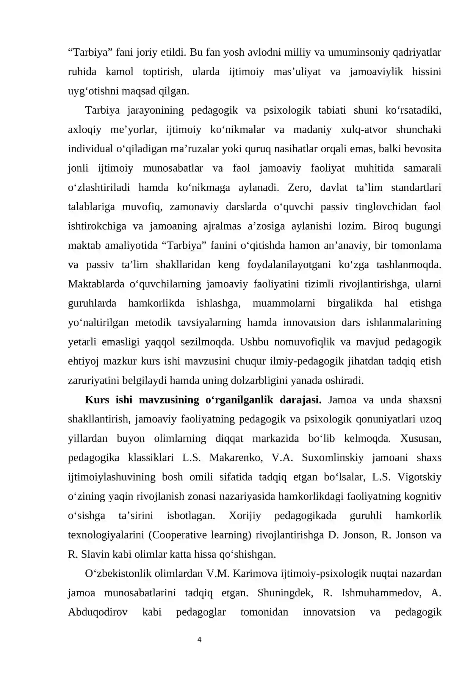 Tarbiya fanini o'qitishda jamoaviy faoliyatni rivojlantirish metodlari.KURS ISHI 4