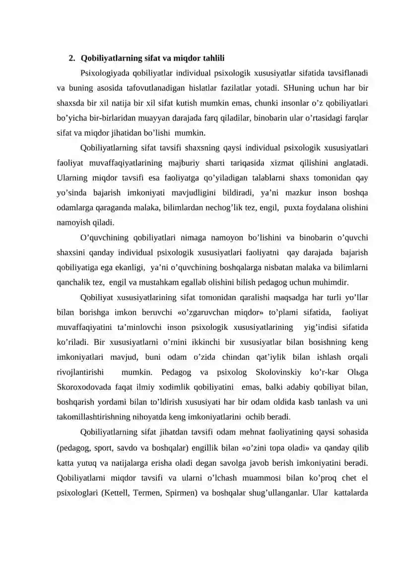 Qobiliyat va layoqatning sifat va miqdor xarakteristikasi 4
