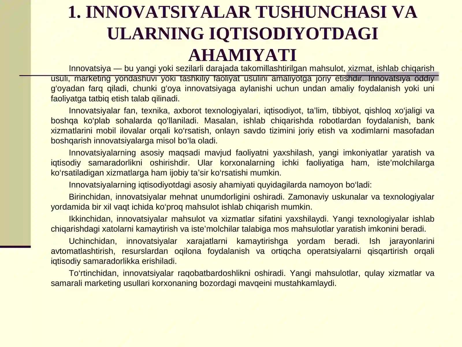 Innovatsiyalar tashnifi mahsulot jarayon marketing va tashkiliy innovatsiyalar 4