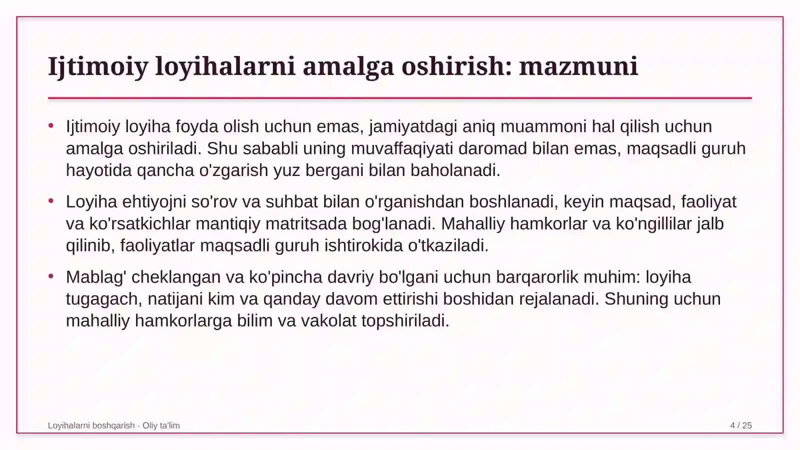 Ijtimoiy loyihalarni amalga oshirish: mohiyati 4