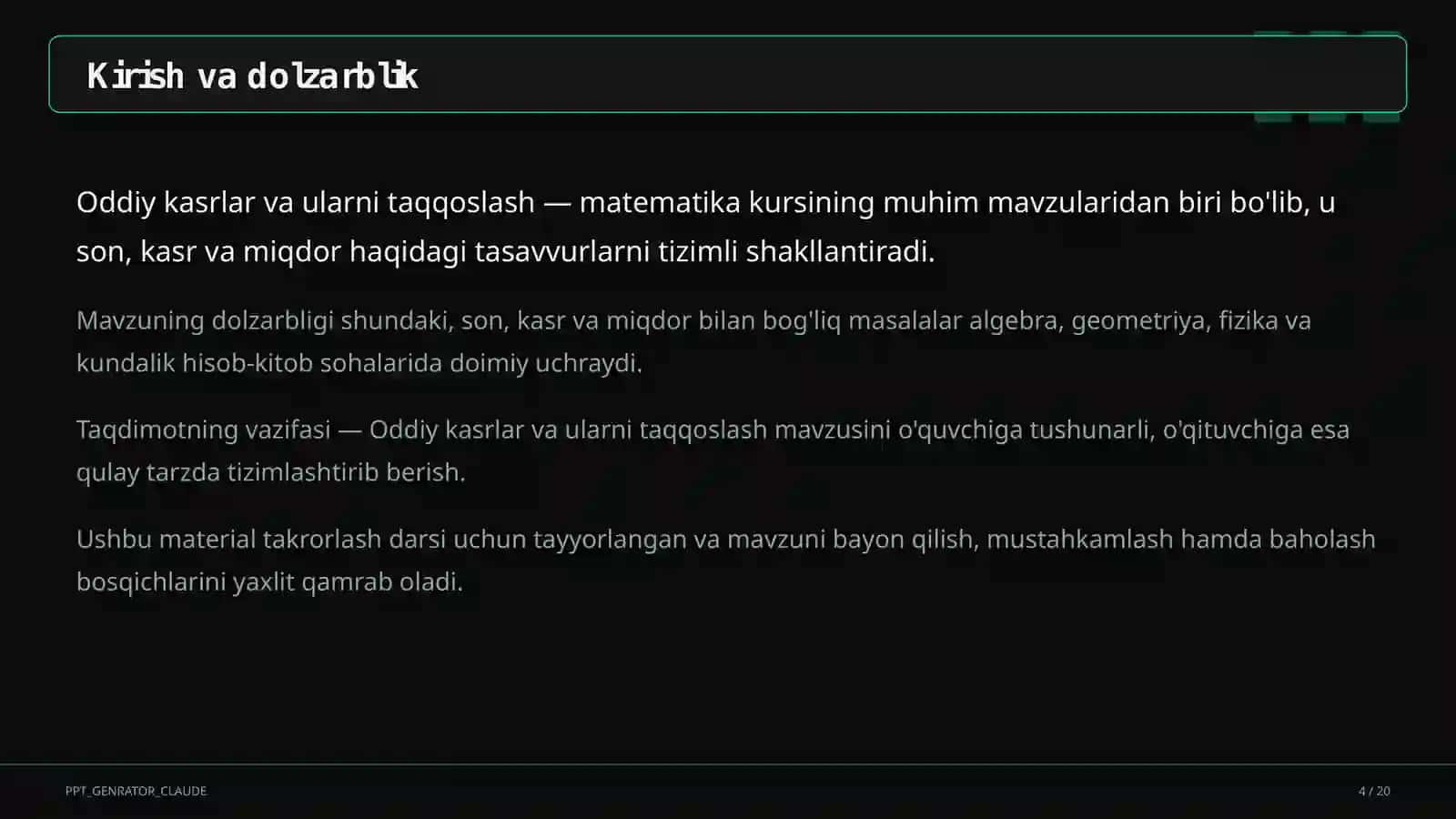 Oddiy kasrlar va ularni taqqoslash (5-sinf) 4