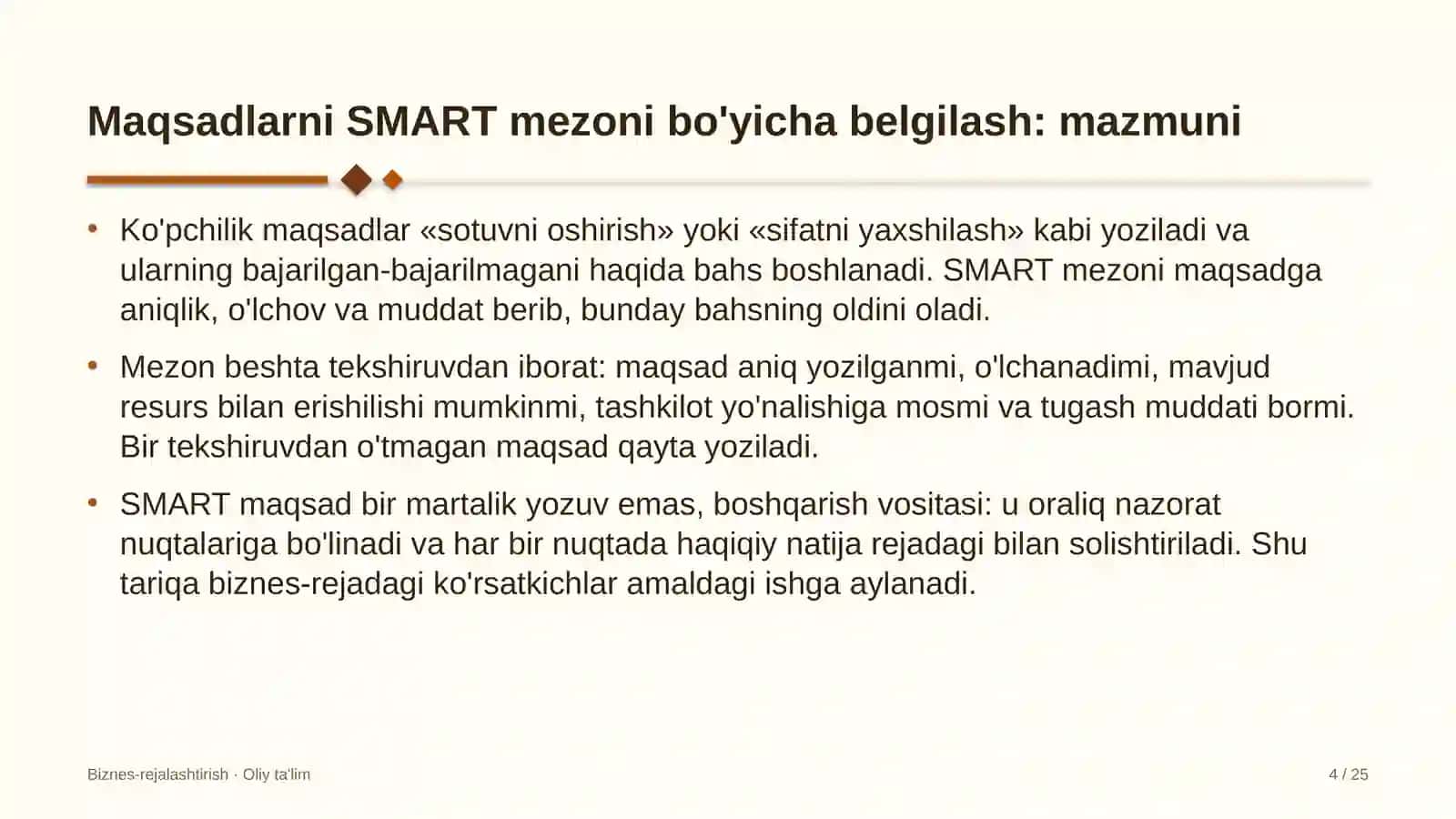 Logistika markazlarida maqsadlarni SMART mezoni bo'yicha belgilash 4