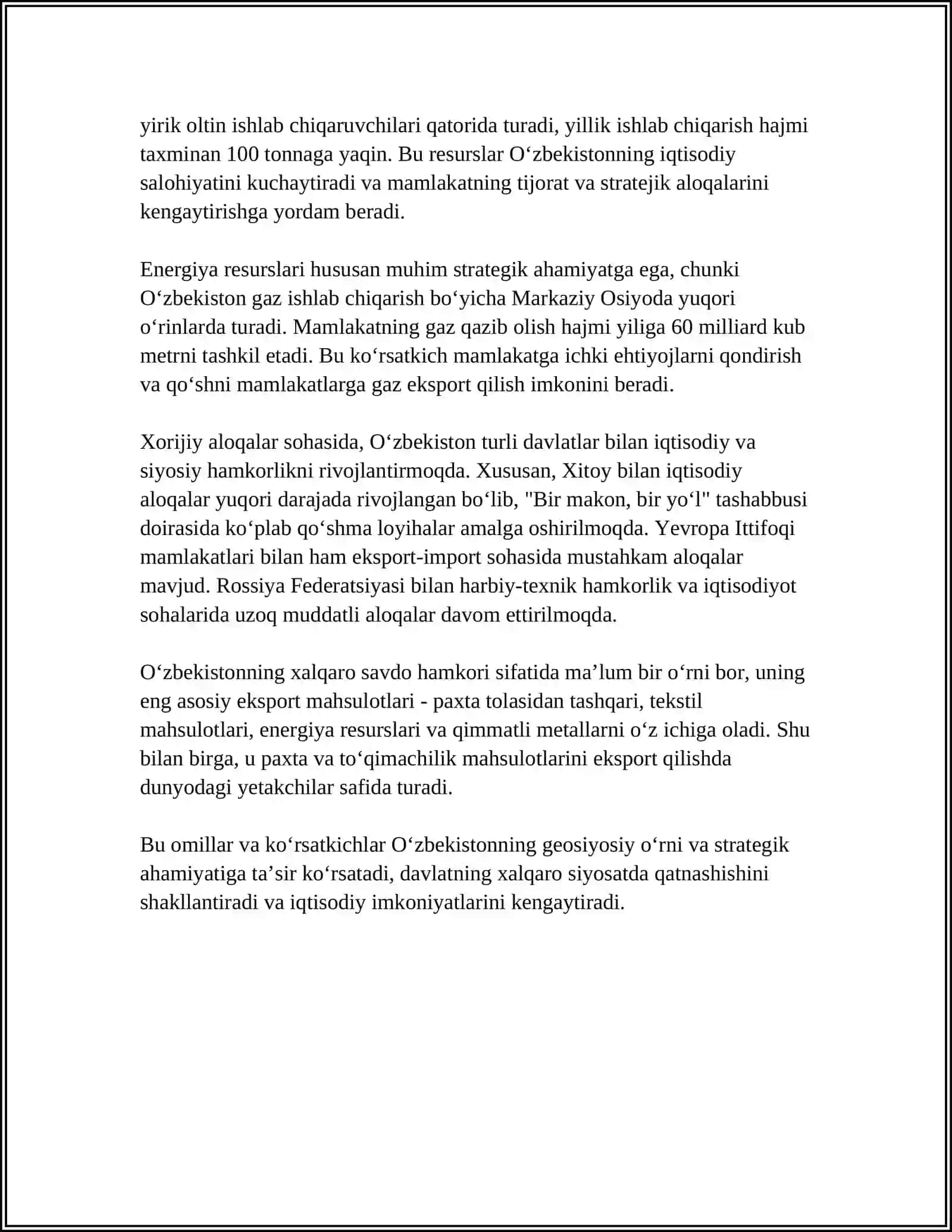O’ZBEKISTONNING MARKAZIY OSIYODA TINCHLIK VA BARQARORLIKNI TA’MINLASHDAGI O’RNI 4
