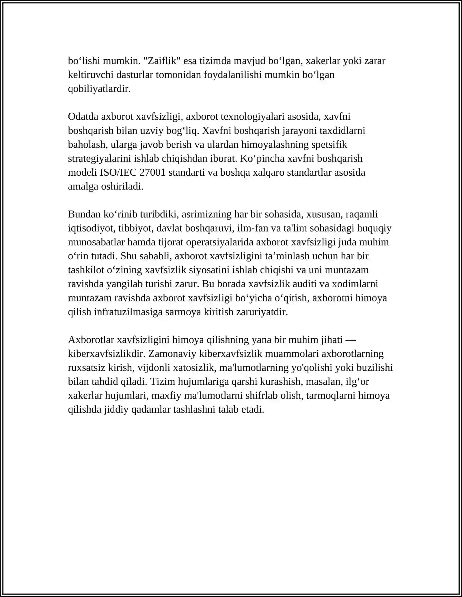 AXBOROT XAVFSIZLIGI VA AXBOROTLARNI HIMOYALASH 4