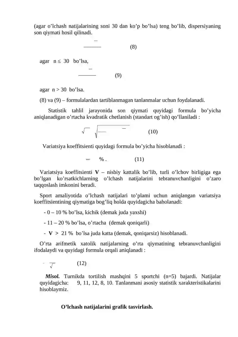 Ma'ruza. Jismoniy tarbiya va sportda bir o'lchamli o'lchash natijalarini statistik tahlil qilish 4