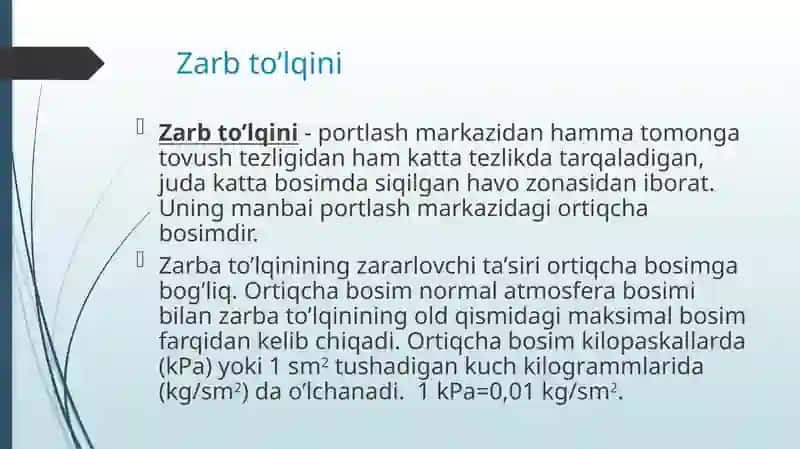 To’lqin Zarbi va Jabrlanish Zonalarini O’rgatish 4