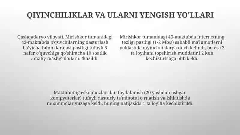 Mirishkor Tumanidagi 43-maktabdagi amaliyot taqdimoti 4