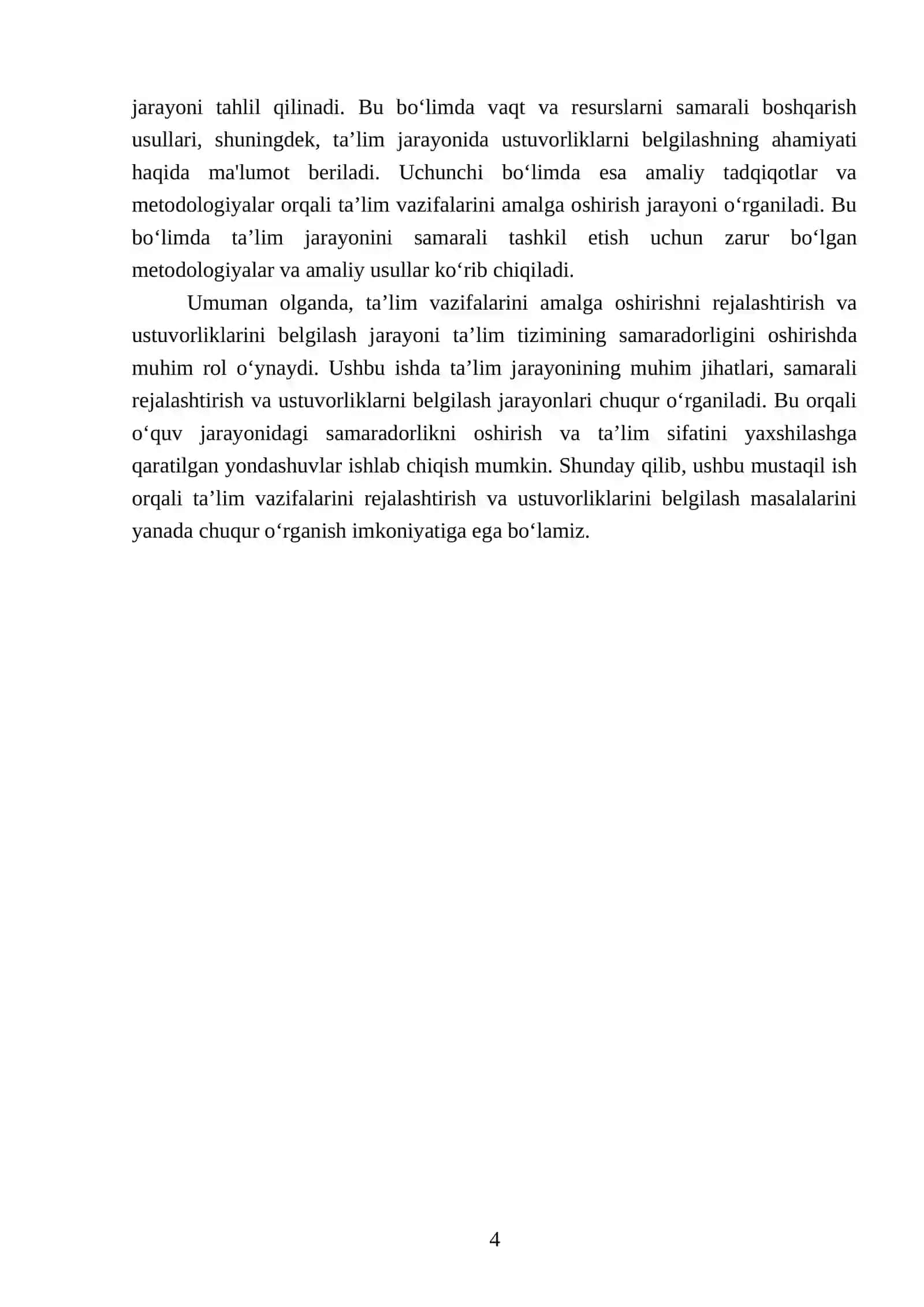 Ta'lim vazifalarini amalga oshirishni rejalashtirish va ustuvorliklarini belgilash 4
