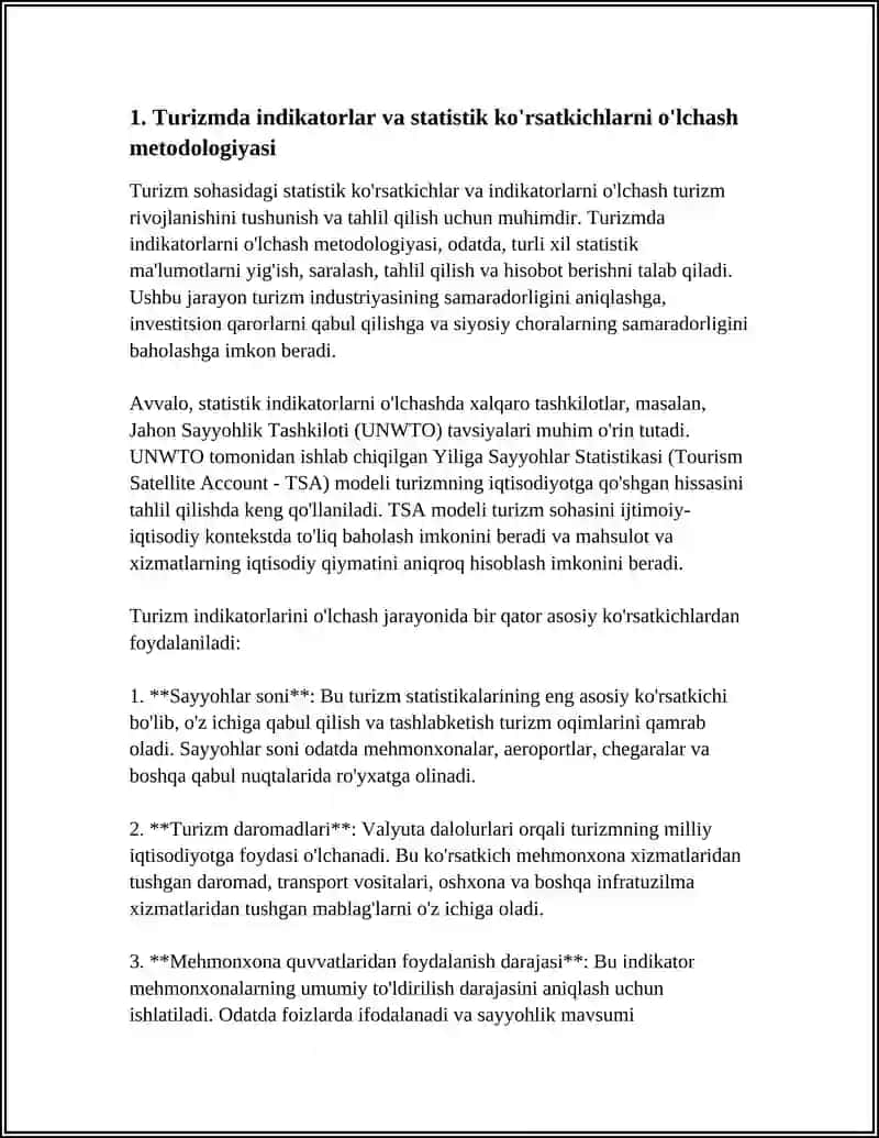 Turizmda indikatorlar va statistik ko'rsatkichlarni o'lchash metodologiyasi 4