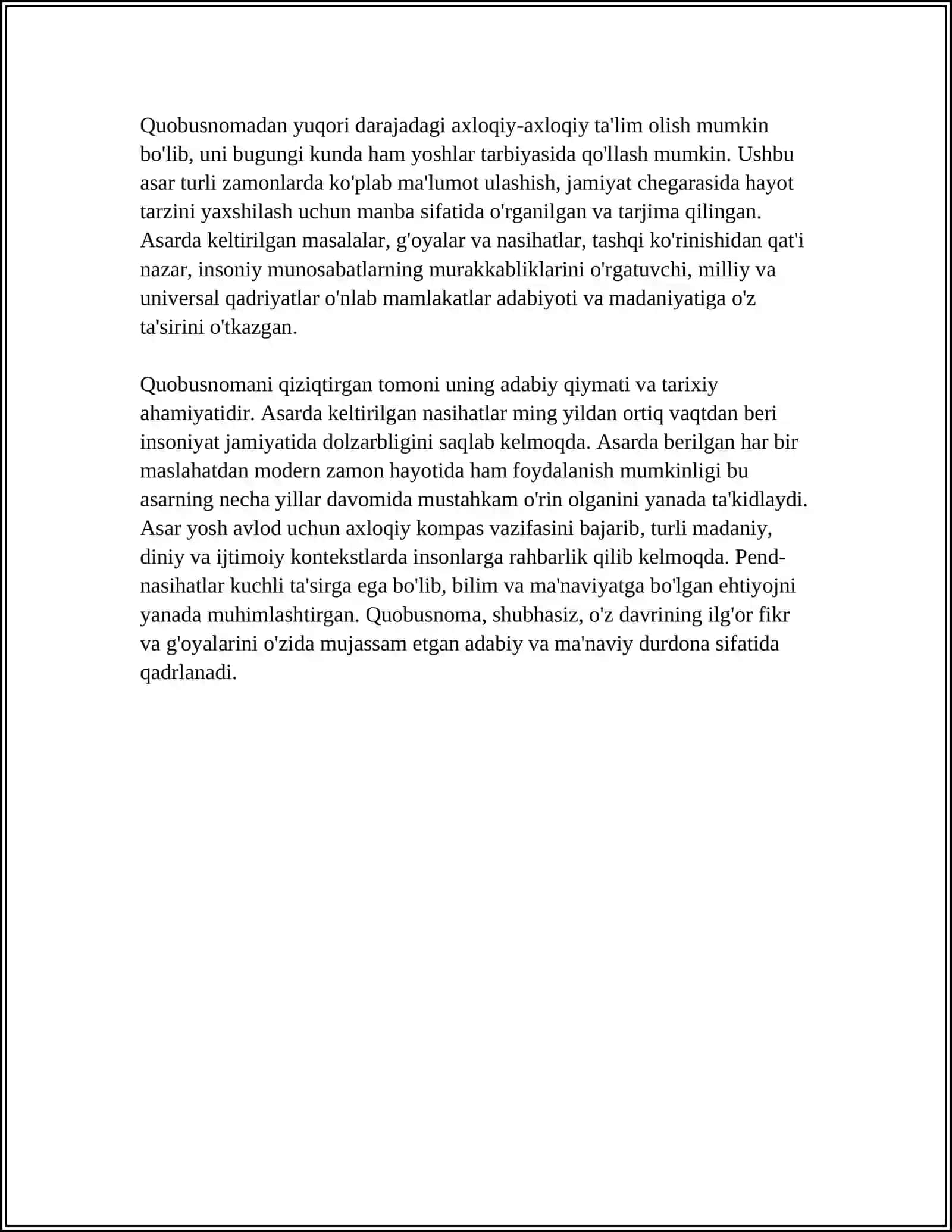 MUSTAQIL ISH Mavzu: KAYKOVUSNING QOBUSNOMA ASARI 4