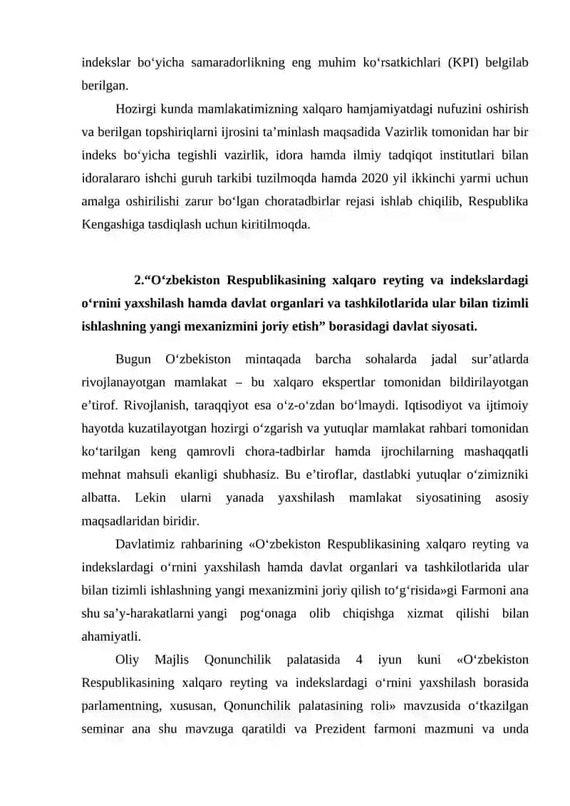 O‘zbekiston Respublikasining xalqaro reyting va indekslardagi o‘rni va nufuzini ortib borishi 4