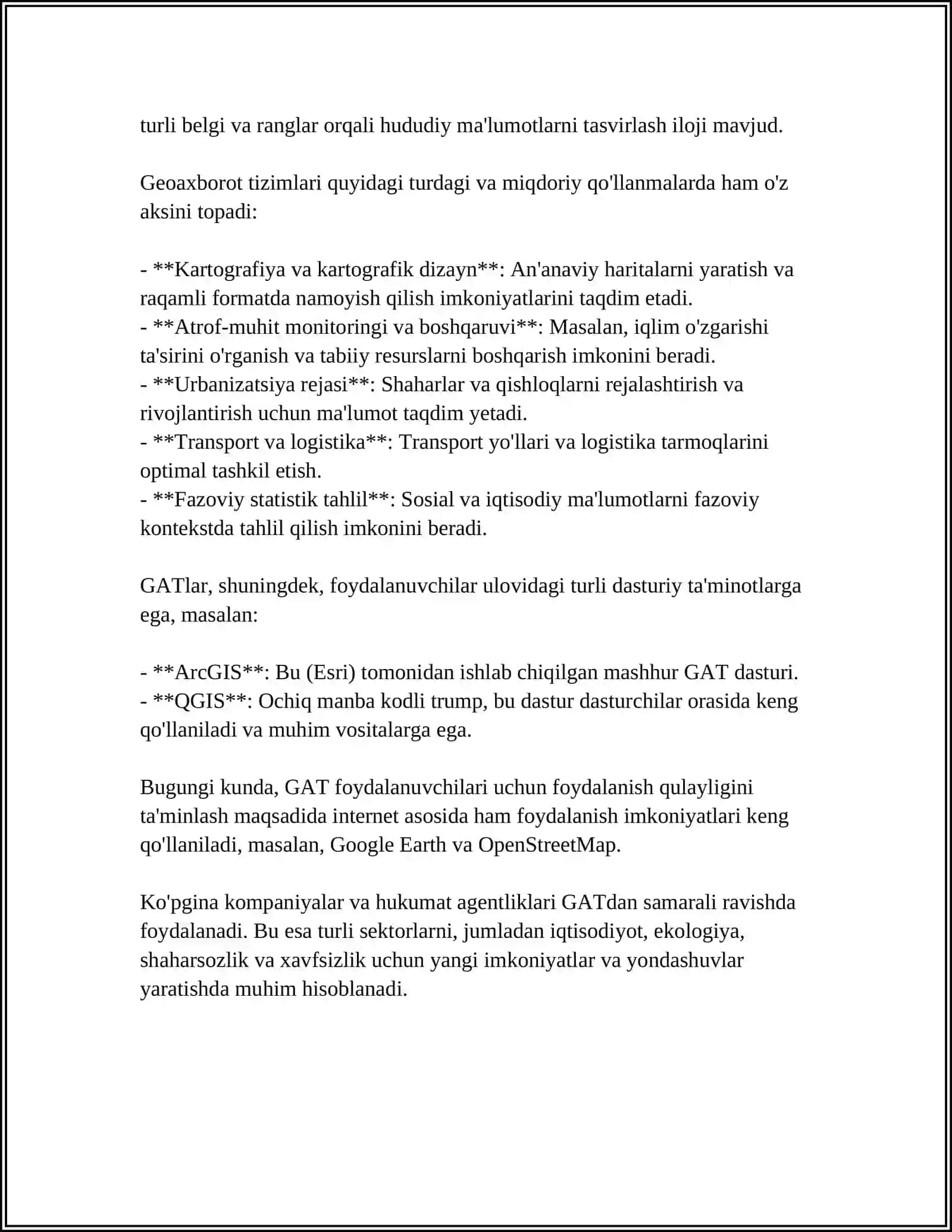 GEOAXBOROT TIZIMLARI VA ULARNING TURLARI. GEOAXBOROT TIZIMLARI VA ULARNING QISHLOQ XOʻJALIGI TEXNIKALARIDA TADBIQI 4