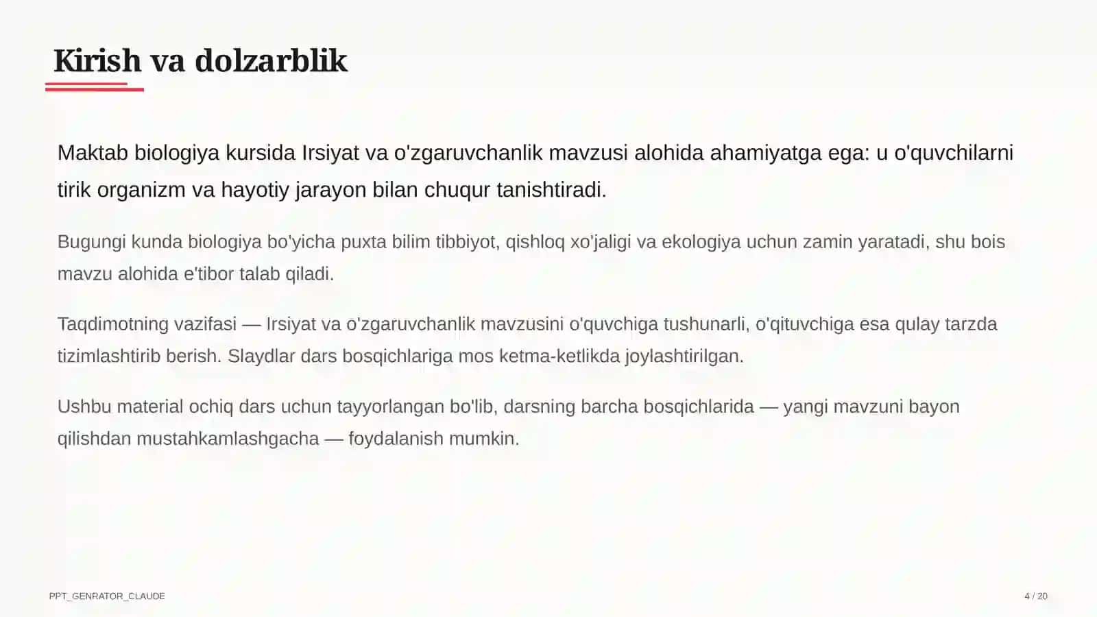 Biologiya (5–11) — ochiq dars uchun 4