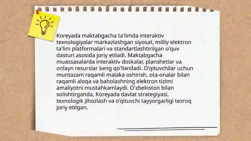 O'zbekiston maktabgacha ta'lim tashkilotlarida interaktiv texnologiyalardan foydalanish va koreya davlatida interaktiv texnalogiyalarni qiyoslash 4